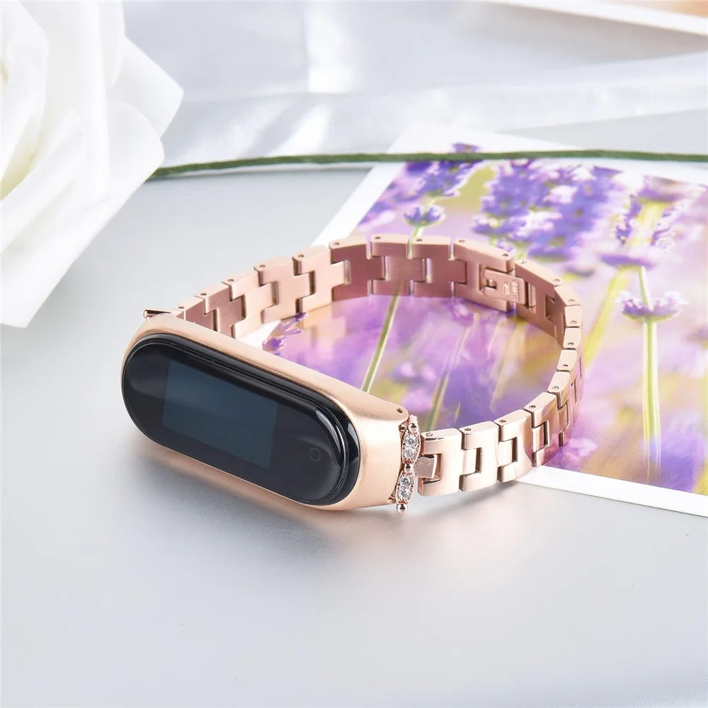 Stainless Steel Chain Watch Strap for Xiaomi Mi Band 5/6 Smart Watch Metal Watchband with Rhinestone Decor - Gold - 7
