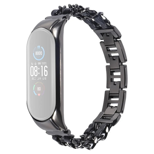 For Xiaomi Mi Band 3/4 Smart Watch Stainless Steel Chain Watch Strap Metal Watchband - Black - 1