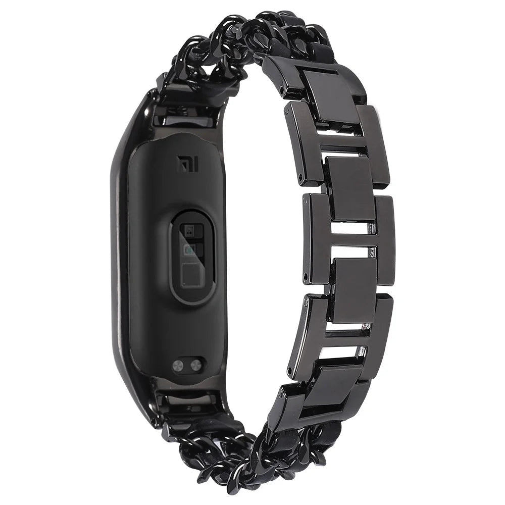 For Xiaomi Mi Band 3/4 Smart Watch Stainless Steel Chain Watch Strap Metal Watchband - Black - 3