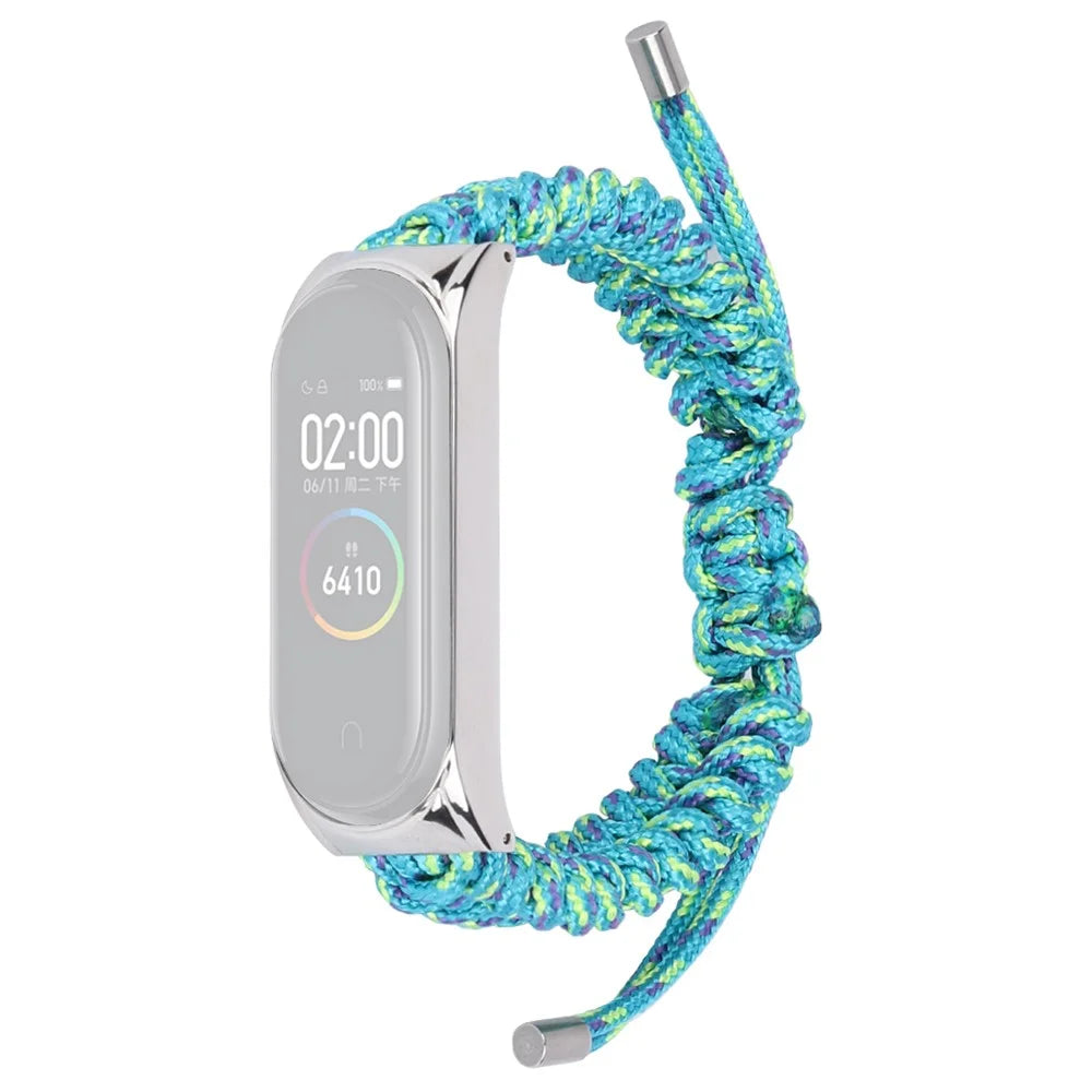 For Xiaomi Mi Band 5/6 Nylon Braided Rope Watch Strap Adjustable Replacement Wrist Band - Green - 1