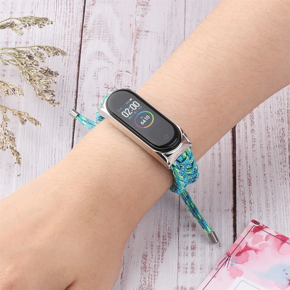 For Xiaomi Mi Band 5/6 Nylon Braided Rope Watch Strap Adjustable Replacement Wrist Band - Green - 7