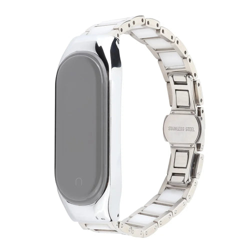 For Xiaomi Mi Band 3/Mi Band 4 Stylish Ceramics+Stainless Steel Watch Band Wrist Strap - Three Beads White - 1