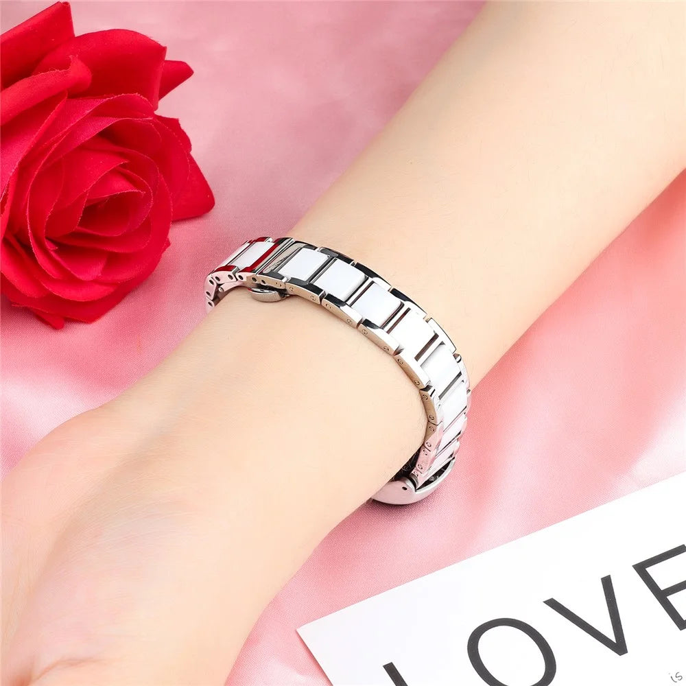 For Xiaomi Mi Band 3/Mi Band 4 Stylish Ceramics+Stainless Steel Watch Band Wrist Strap - Three Beads White - 6