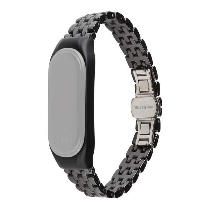 For Xiaomi Mi Band 5/Mi Band 6 Ceramics+Stainless Steel Watch Strap Replacement Watch Band - Five Beads Black - 1