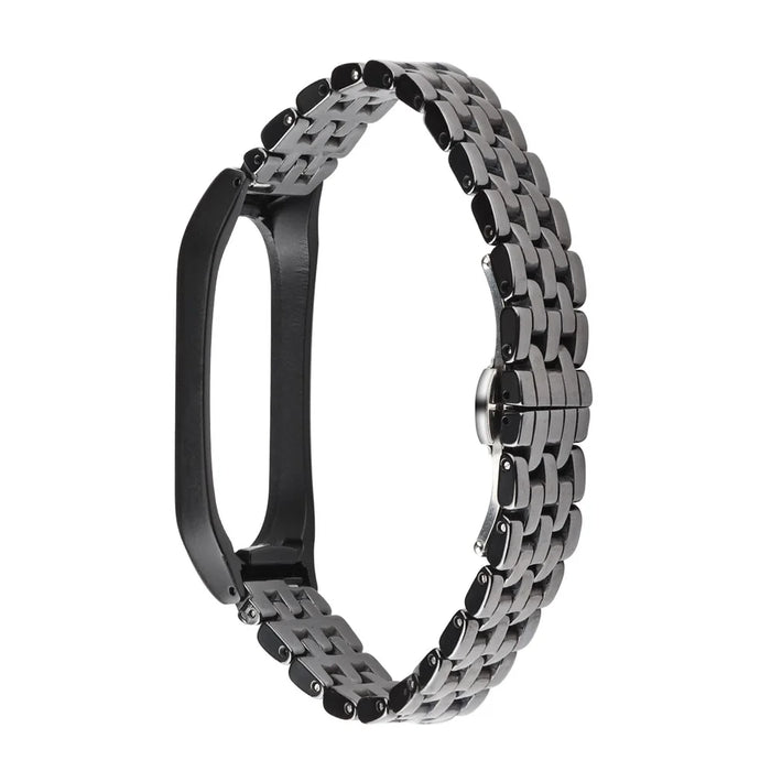 For Xiaomi Mi Band 5/Mi Band 6 Ceramics+Stainless Steel Watch Strap Replacement Watch Band - Five Beads Black - 2