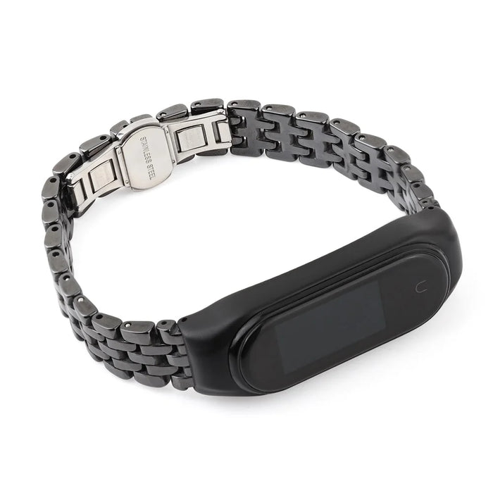For Xiaomi Mi Band 5/Mi Band 6 Ceramics+Stainless Steel Watch Strap Replacement Watch Band - Five Beads Black - 3