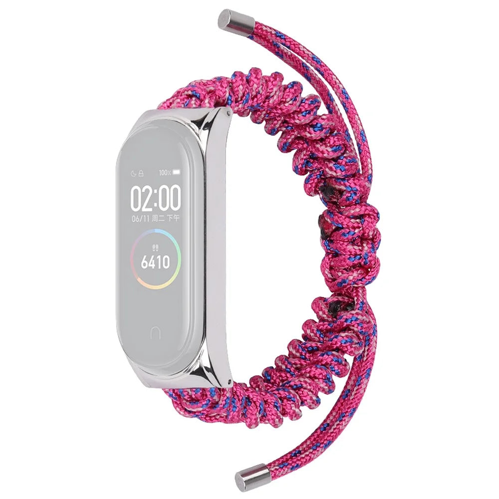 For Xiaomi Mi Band 3/4 Wrist Band Replacement Drawstring Design Adjustable Nylon Rope Watch Strap - Rose - 1