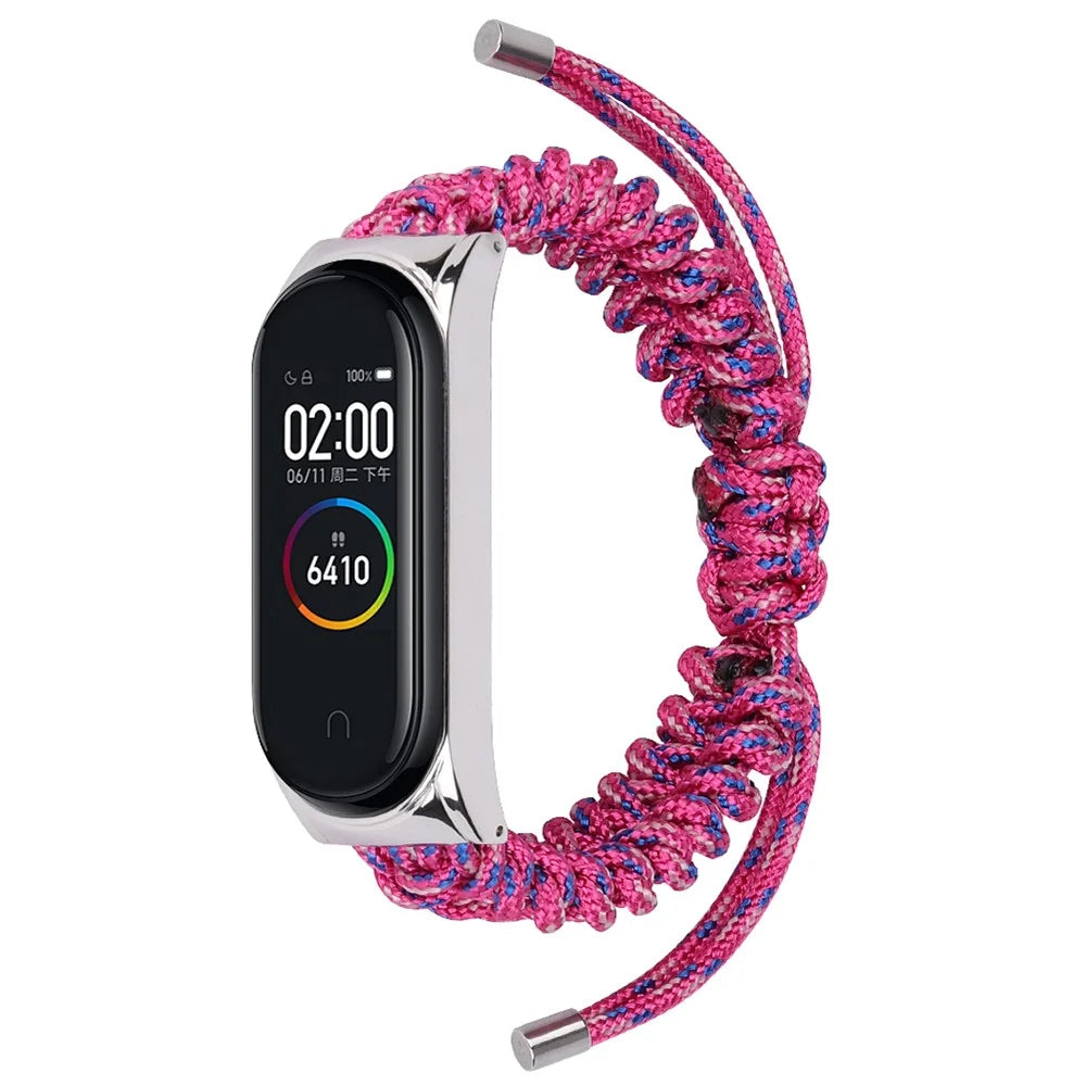 For Xiaomi Mi Band 3/4 Wrist Band Replacement Drawstring Design Adjustable Nylon Rope Watch Strap - Rose - 2