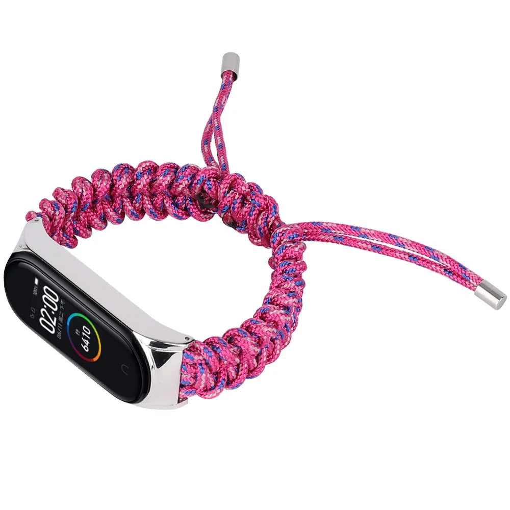 For Xiaomi Mi Band 3/4 Wrist Band Replacement Drawstring Design Adjustable Nylon Rope Watch Strap - Rose - 3