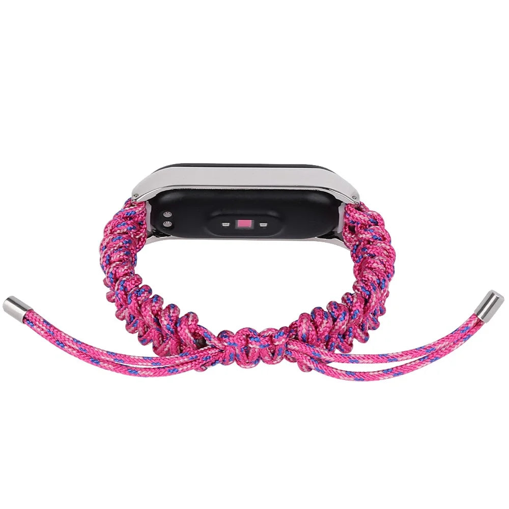 For Xiaomi Mi Band 3/4 Wrist Band Replacement Drawstring Design Adjustable Nylon Rope Watch Strap - Rose - 4
