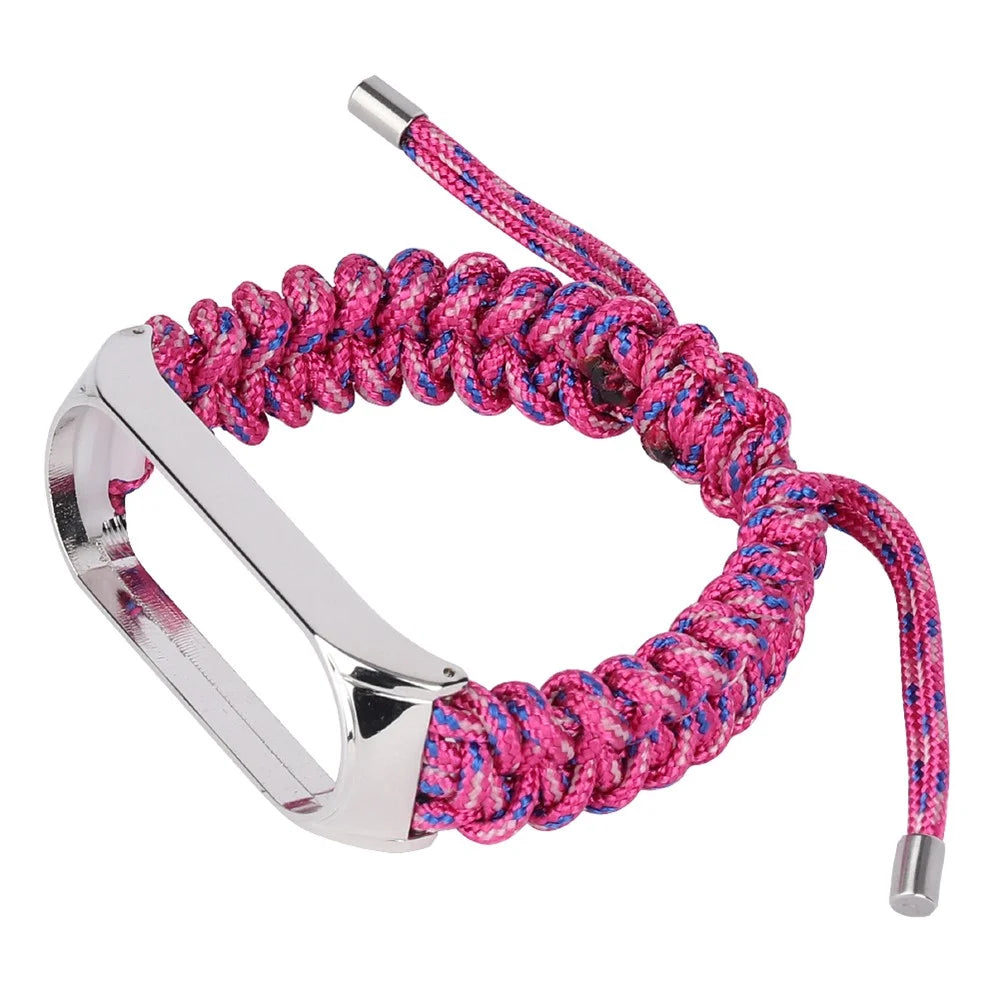 For Xiaomi Mi Band 3/4 Wrist Band Replacement Drawstring Design Adjustable Nylon Rope Watch Strap - Rose - 5