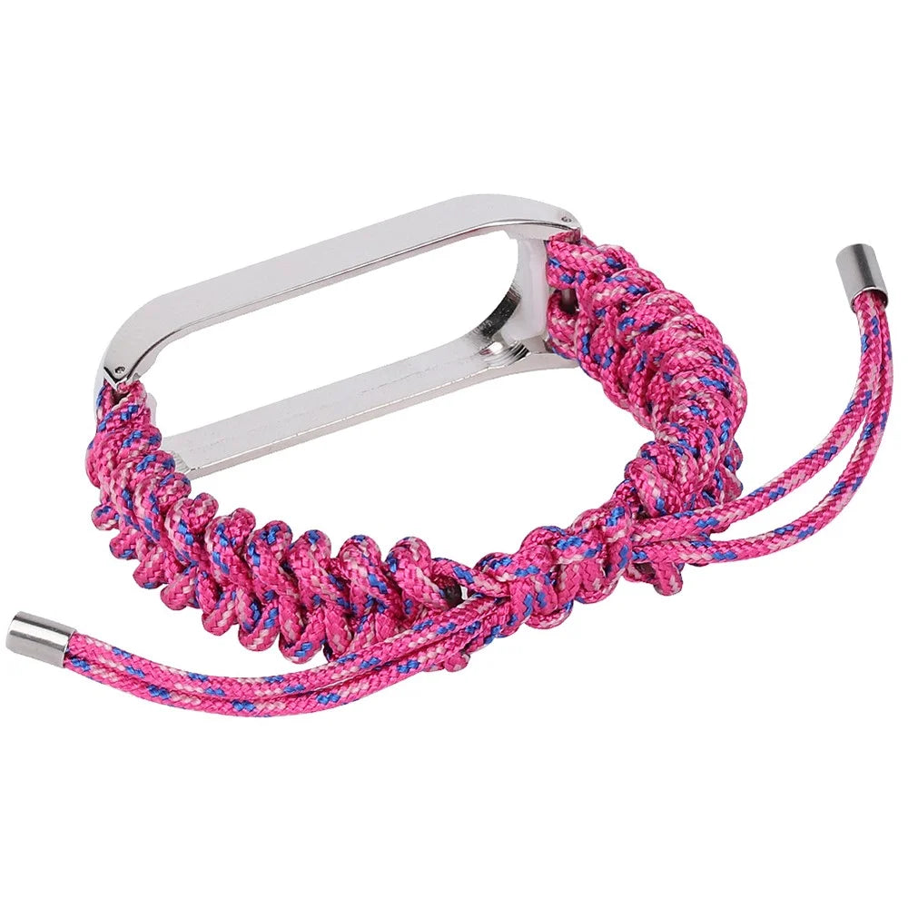 For Xiaomi Mi Band 3/4 Wrist Band Replacement Drawstring Design Adjustable Nylon Rope Watch Strap - Rose - 6