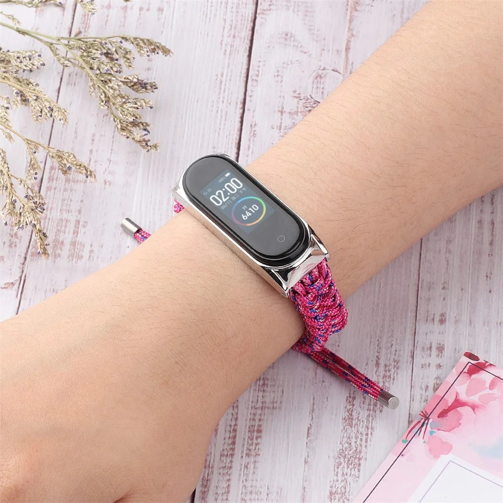 For Xiaomi Mi Band 3/4 Wrist Band Replacement Drawstring Design Adjustable Nylon Rope Watch Strap - Rose - 7
