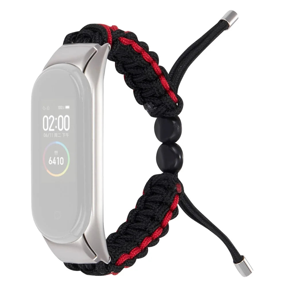 For Xiaomi Mi Band 5/6 Replacement Wrist Band Drawstring Design Adjustable Nylon Rope Watch Strap - Black/Red - 1