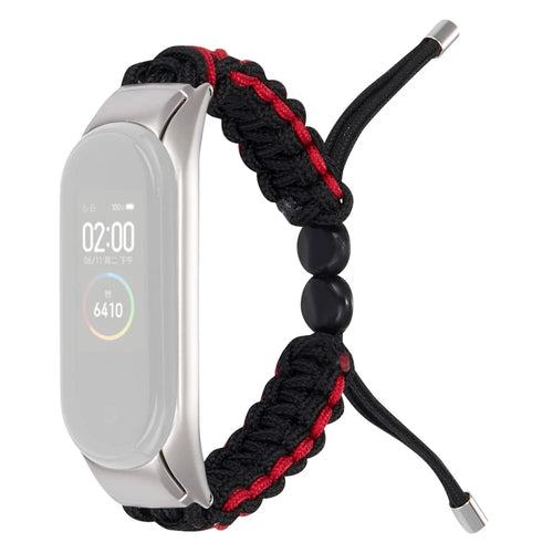 For Xiaomi Mi Band 3/Mi Band 4 Nylon Rope Watch Band Drawstring Adjustable Wrist Strap Replacement - Black/Red - 1