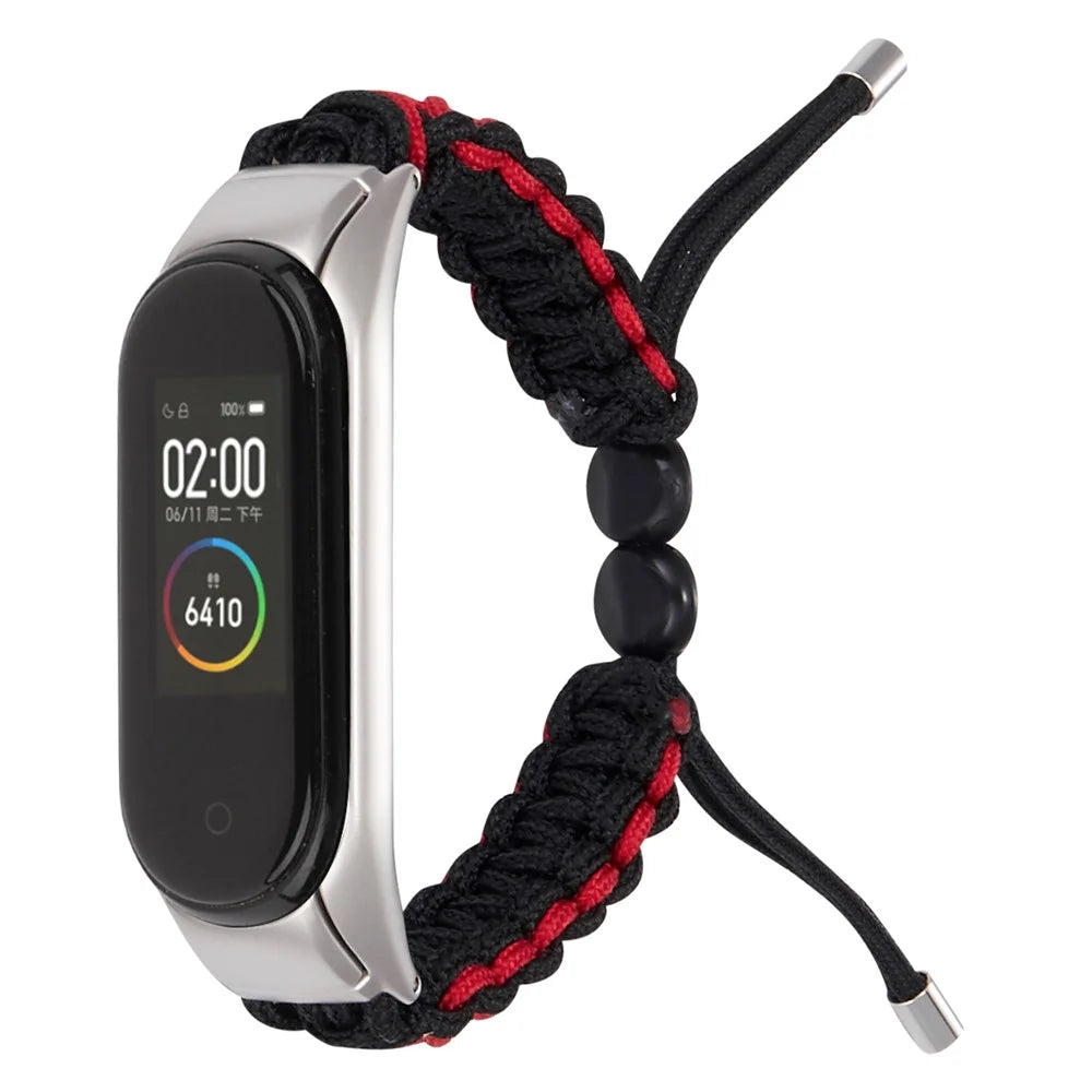 For Xiaomi Mi Band 3/Mi Band 4 Nylon Rope Watch Band Drawstring Adjustable Wrist Strap Replacement - Black/Red - 2