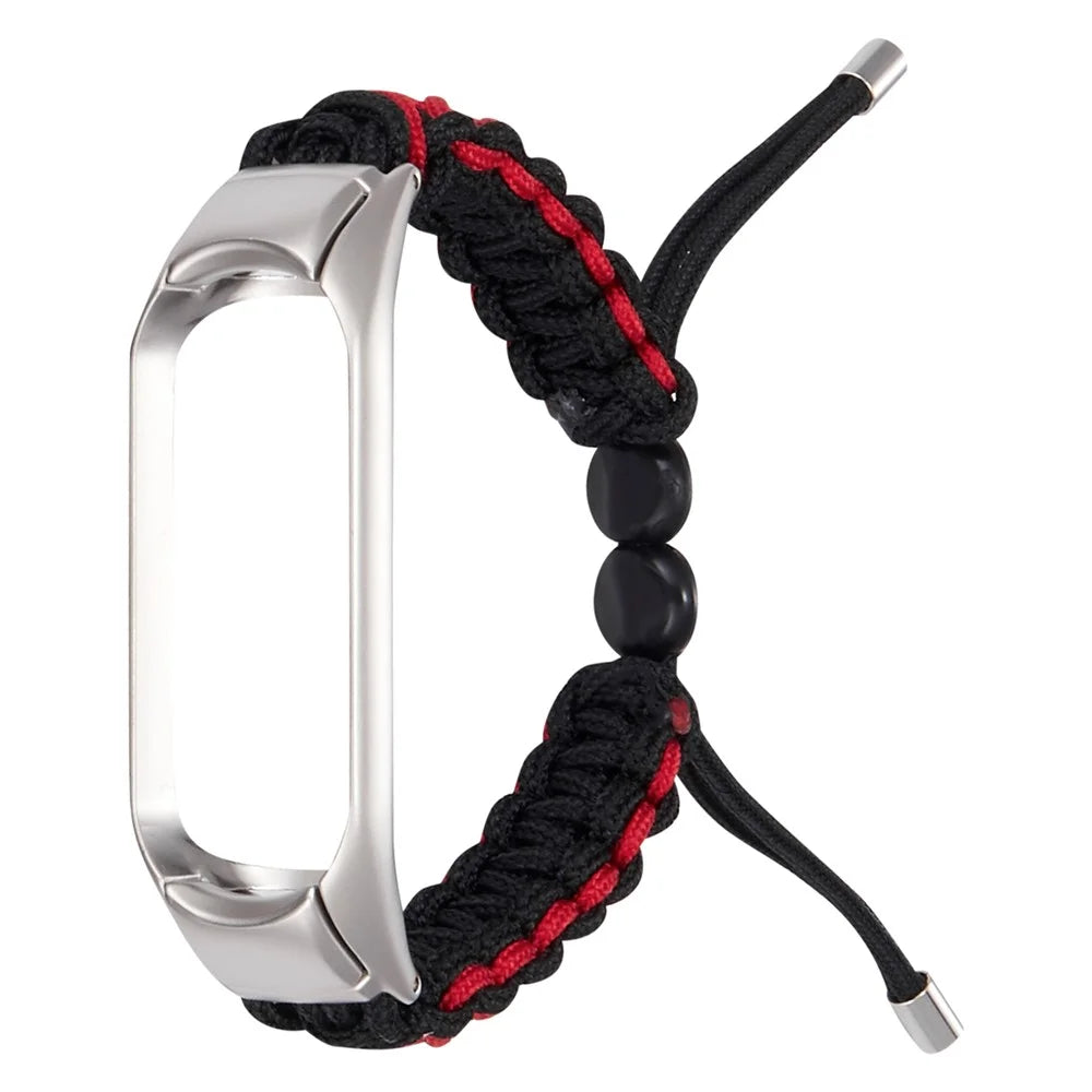 For Xiaomi Mi Band 3/Mi Band 4 Nylon Rope Watch Band Drawstring Adjustable Wrist Strap Replacement - Black/Red - 3