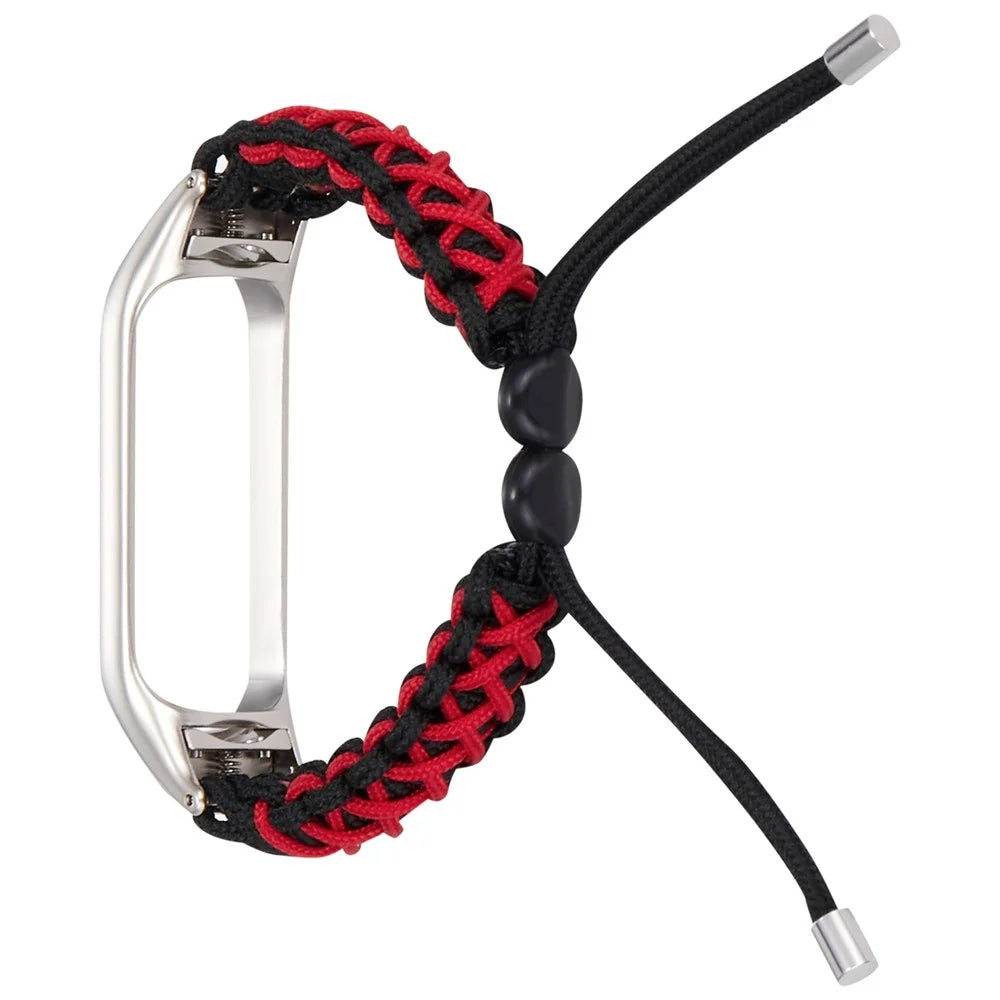 For Xiaomi Mi Band 3/Mi Band 4 Nylon Rope Watch Band Drawstring Adjustable Wrist Strap Replacement - Black/Red - 4