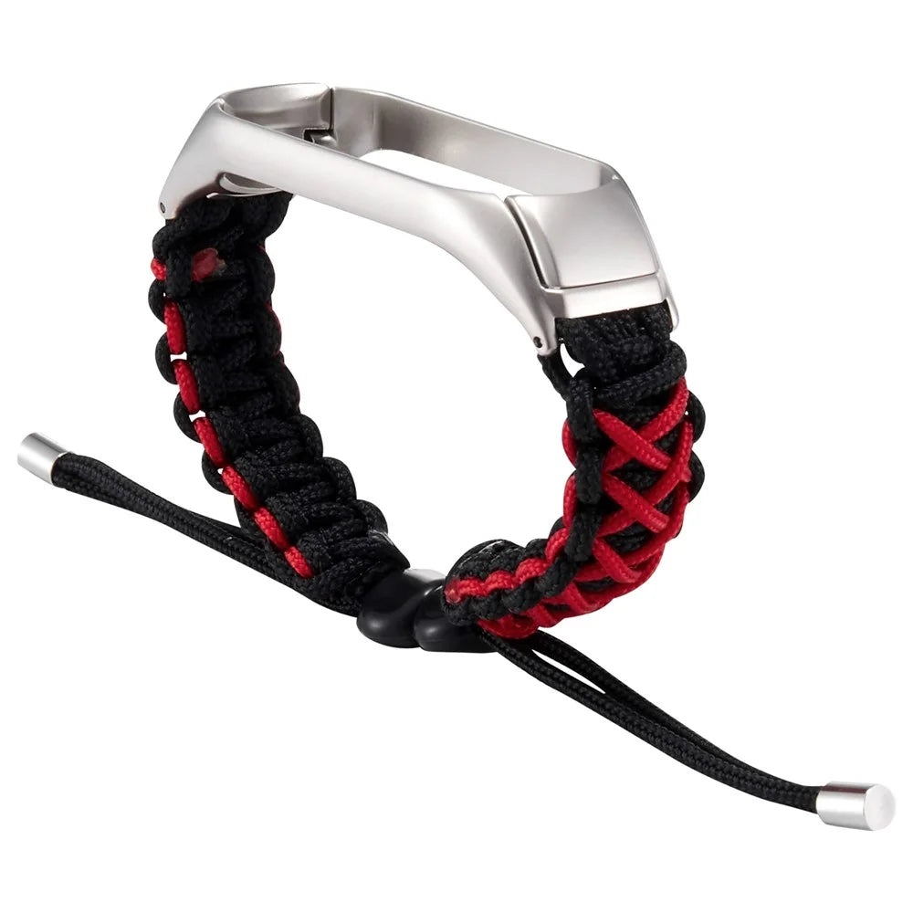 For Xiaomi Mi Band 3/Mi Band 4 Nylon Rope Watch Band Drawstring Adjustable Wrist Strap Replacement - Black/Red - 5