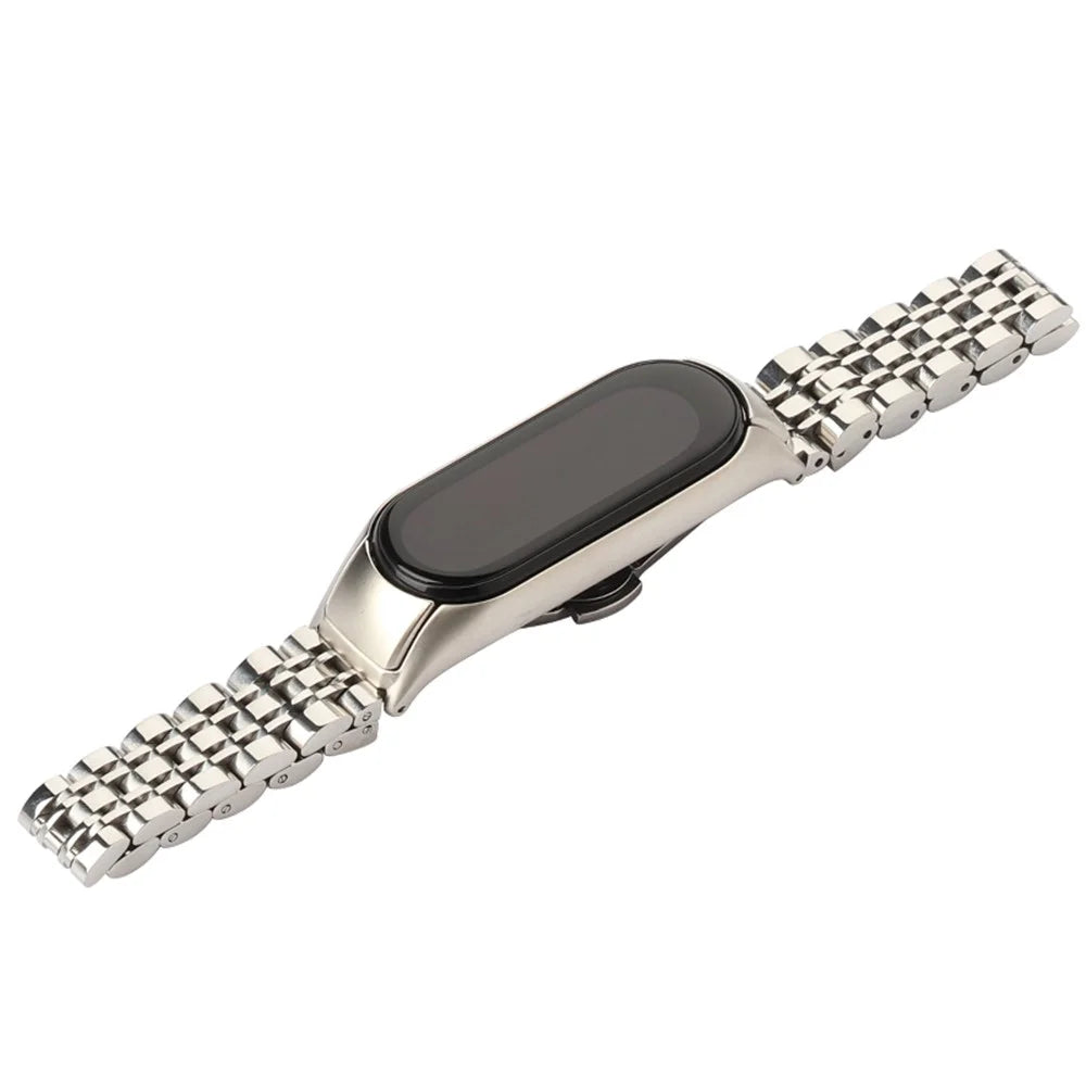 For Xiaomi Mi Band 5/6 Metal Watch Band Stainless Steel Smart Watch Strap with Buckle Clamp - Sliver - 3