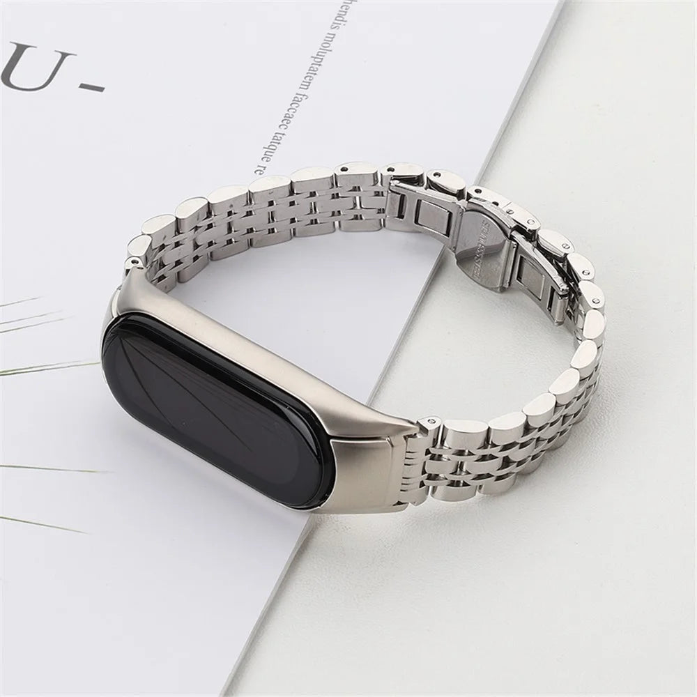 For Xiaomi Mi Band 5/6 Metal Watch Band Stainless Steel Smart Watch Strap with Buckle Clamp - Sliver - 4