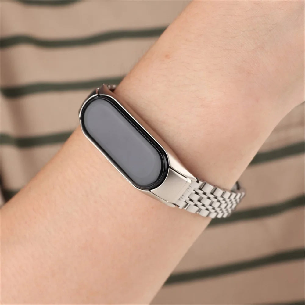For Xiaomi Mi Band 5/6 Metal Watch Band Stainless Steel Smart Watch Strap with Buckle Clamp - Sliver - 6