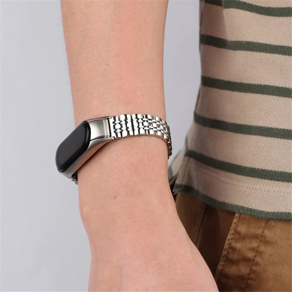 For Xiaomi Mi Band 5/6 Metal Watch Band Stainless Steel Smart Watch Strap with Buckle Clamp - Sliver - 7