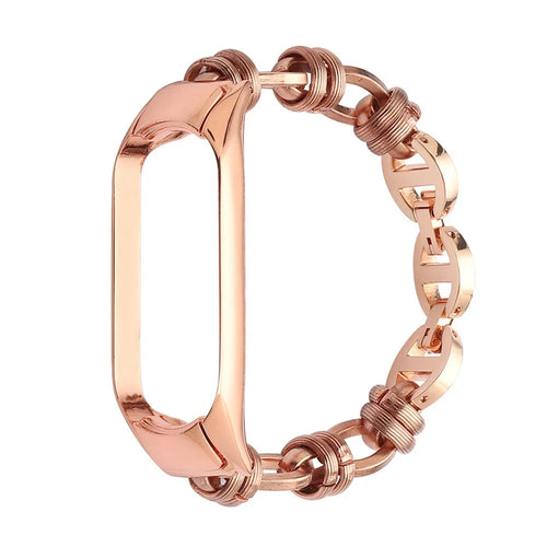 For Xiaomi Mi Band 3/4 Watch Strap Stainless Steel Watch Band with Thread Design for Girls - Rose Gold - 1