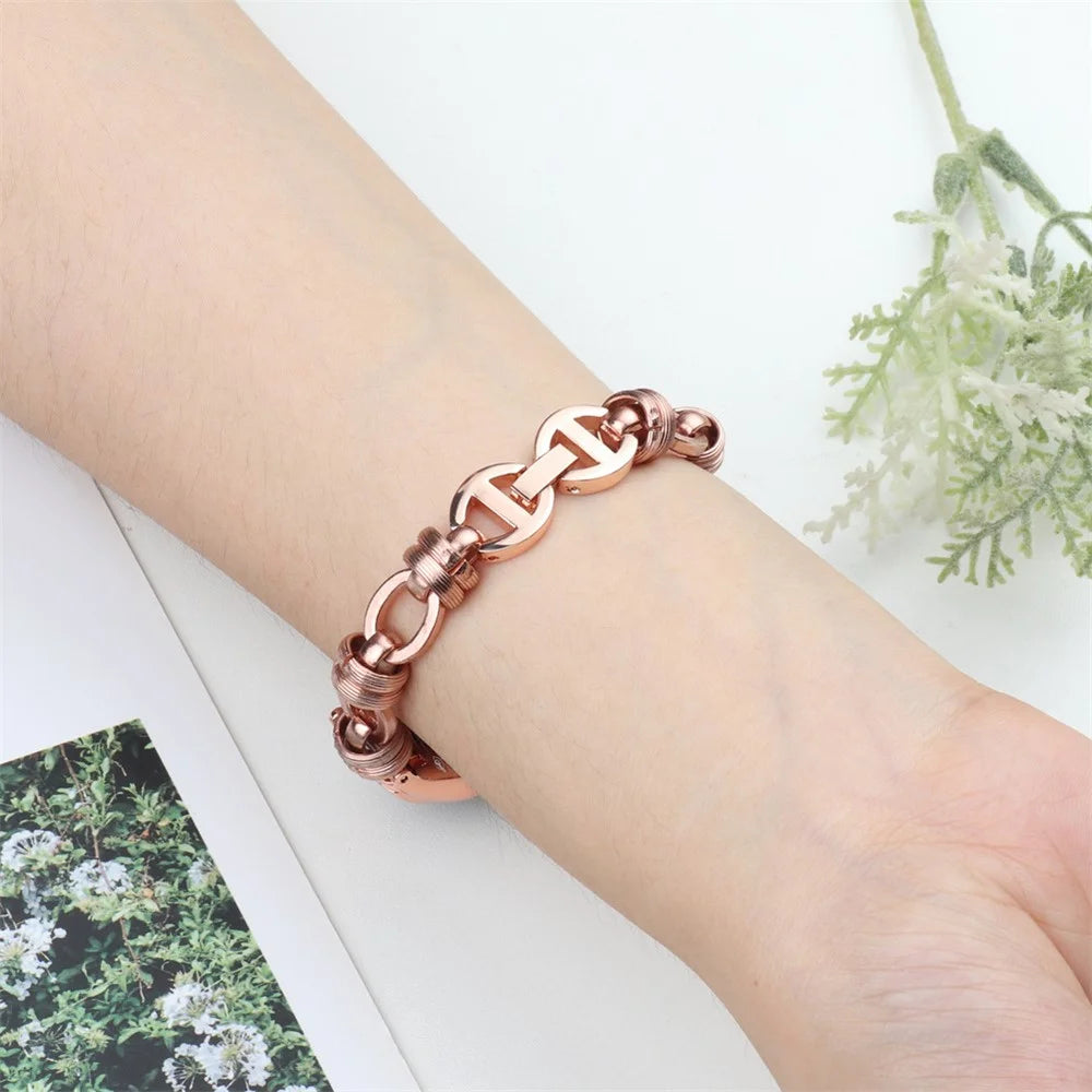 For Xiaomi Mi Band 3/4 Watch Strap Stainless Steel Watch Band with Thread Design for Girls - Rose Gold - 4