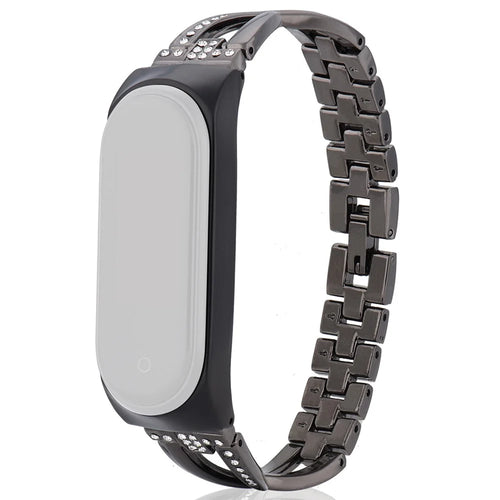 For Xiaomi Mi Band 3/4 Smart Watch X Design Stainless Steel Watch Strap with Rhinestone Decor - Black - 1