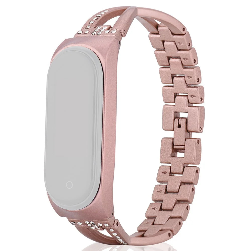 X Design Stainless Steel Watch Strap for Xiaomi Mi Band 5/6 Watchband with Rhinestone Decor - Pink - 1