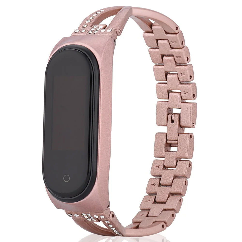 X Design Stainless Steel Watch Strap for Xiaomi Mi Band 5/6 Watchband with Rhinestone Decor - Pink - 2