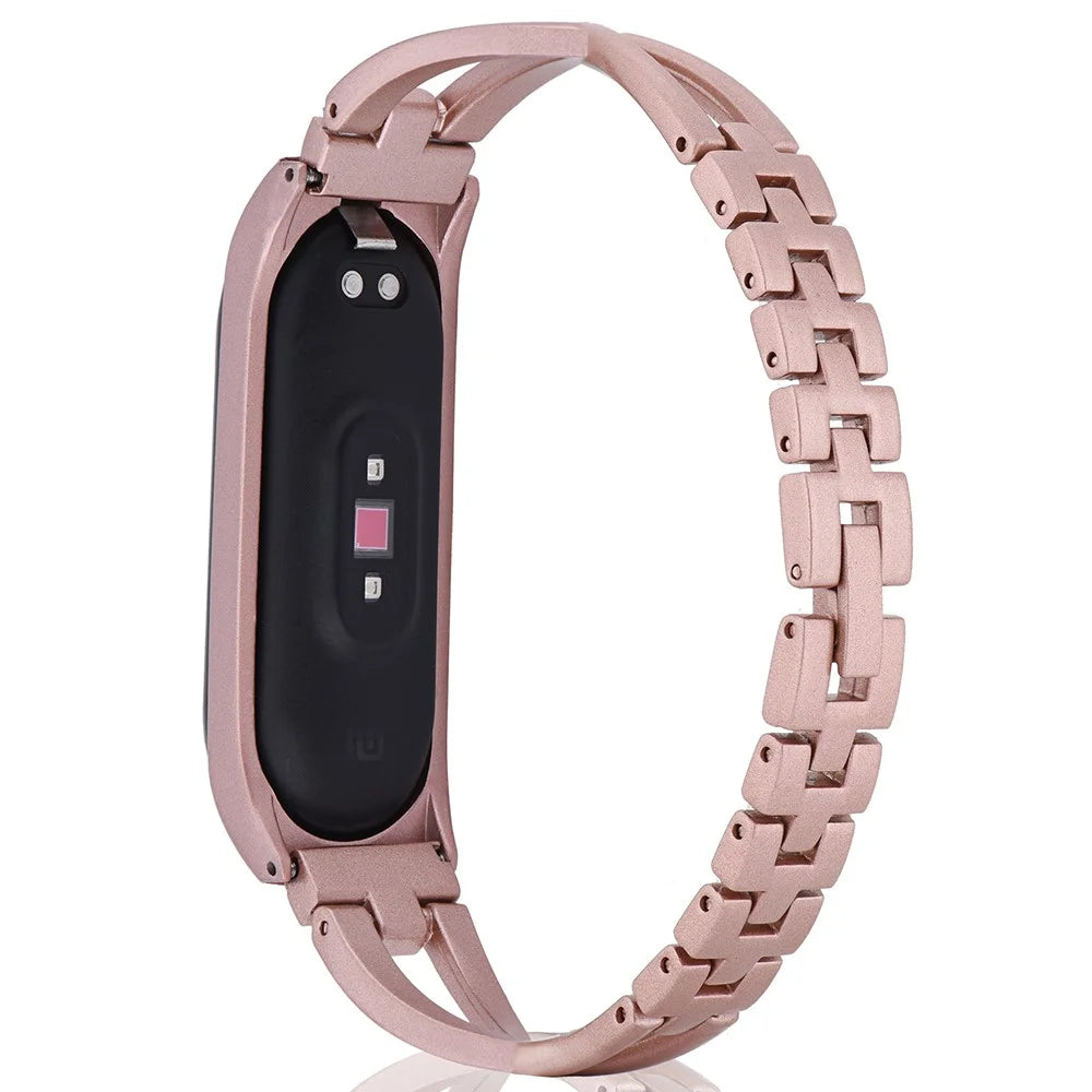 X Design Stainless Steel Watch Strap for Xiaomi Mi Band 5/6 Watchband with Rhinestone Decor - Pink - 3