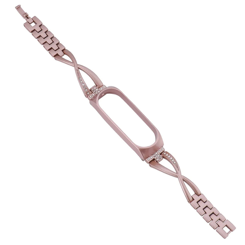 X Design Stainless Steel Watch Strap for Xiaomi Mi Band 5/6 Watchband with Rhinestone Decor - Pink - 4