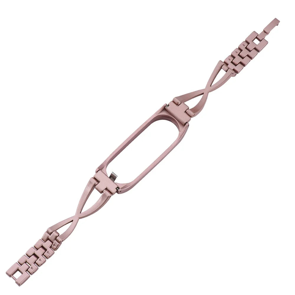 X Design Stainless Steel Watch Strap for Xiaomi Mi Band 5/6 Watchband with Rhinestone Decor - Pink - 5