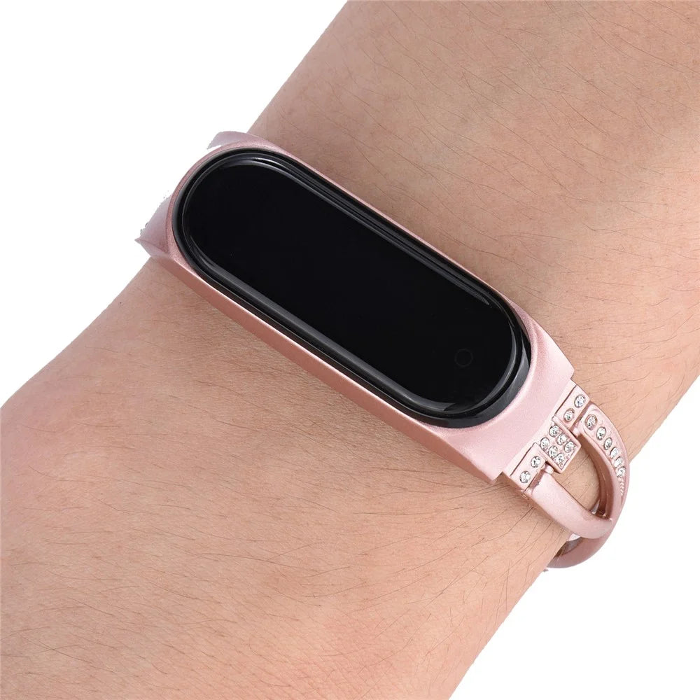X Design Stainless Steel Watch Strap for Xiaomi Mi Band 5/6 Watchband with Rhinestone Decor - Pink - 6