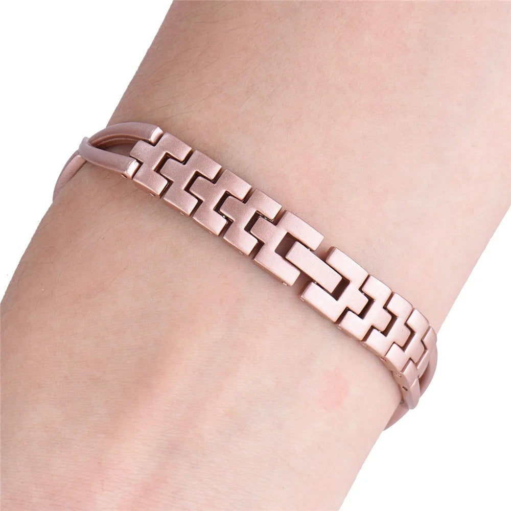 X Design Stainless Steel Watch Strap for Xiaomi Mi Band 5/6 Watchband with Rhinestone Decor - Pink - 7