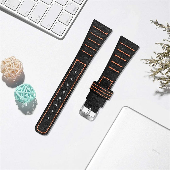 Smart Watch Band for Huawei Watch GT 2 42mm/Watch 2, Top Layer Genuine Leather Wave Stitching Lines Replacement Strap - Black - 2