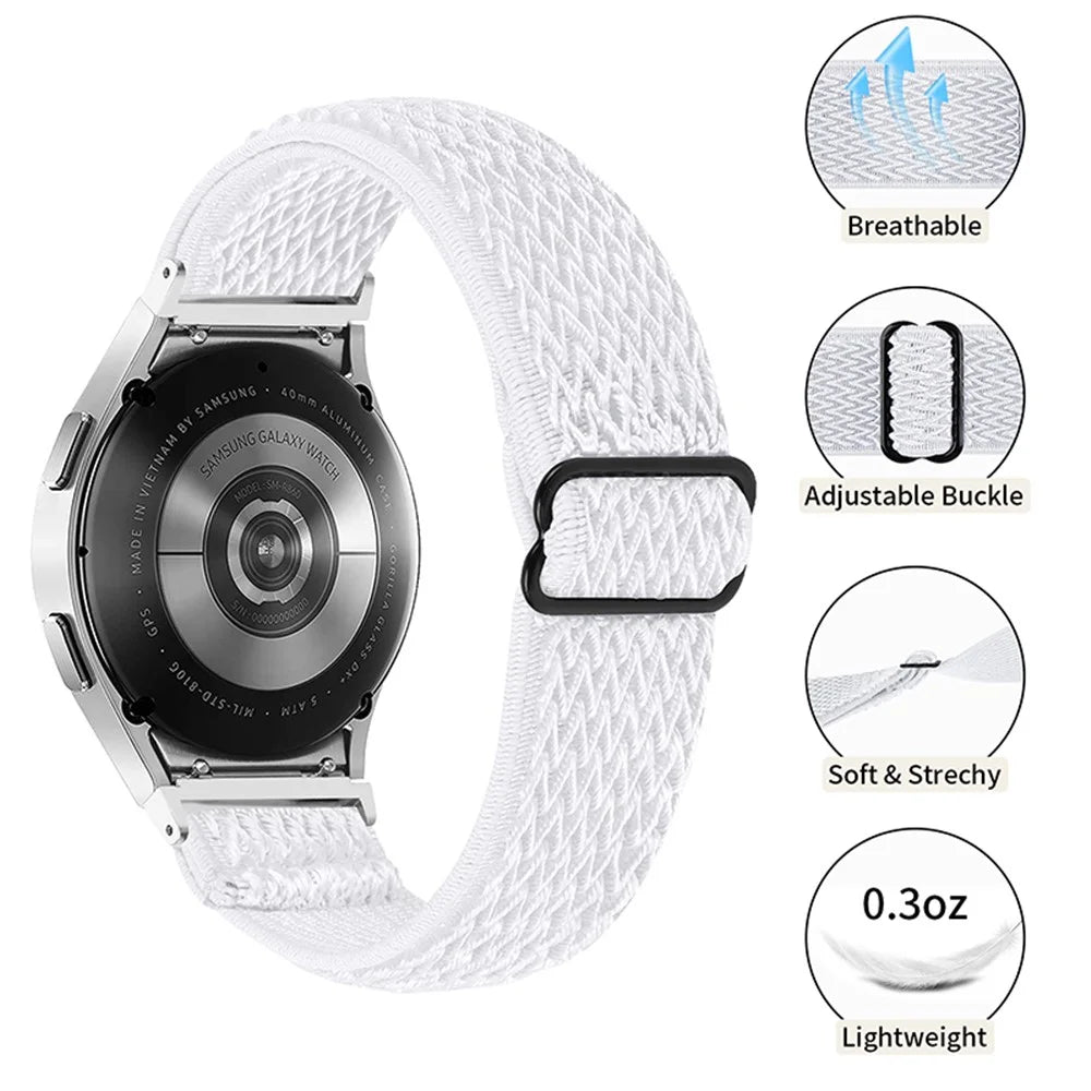 For Samsung Galaxy Watch4 Active 40mm/44mm / Watch4 Classic 42mm/46mm Replacement Strap Elastic Woven Adjustable Smartwatch Wrist Band - White - 4