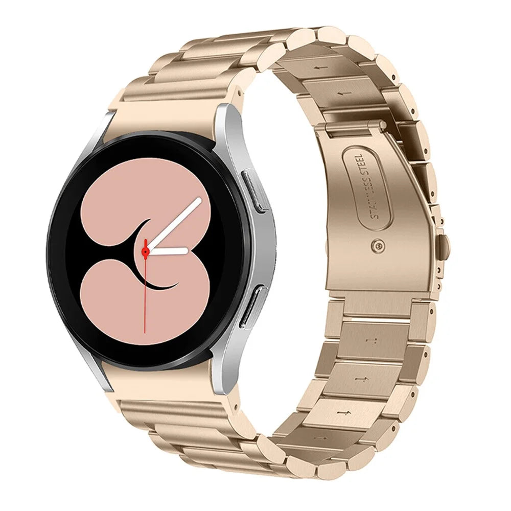 For Samsung Galaxy Watch4 Active 40mm/44mm / Watch4 Classic 42mm/46mm Replacement Watchband 3 Beads Stainless Steel Wrist Strap - Vintage Gold - 1
