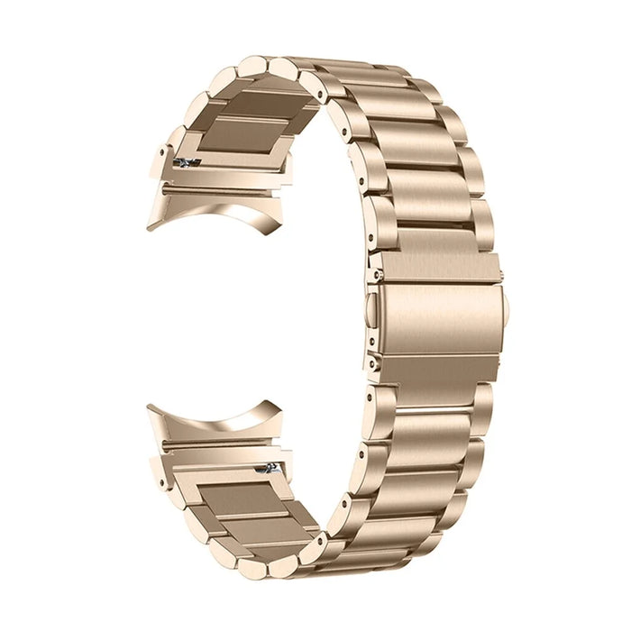 For Samsung Galaxy Watch4 Active 40mm/44mm / Watch4 Classic 42mm/46mm Replacement Watchband 3 Beads Stainless Steel Wrist Strap - Vintage Gold - 3