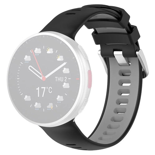 For Polar Vantage V2 Dual Color Silicone Watch Band Replacement Watch Strap with Connecting Rod - Black/Grey - 1