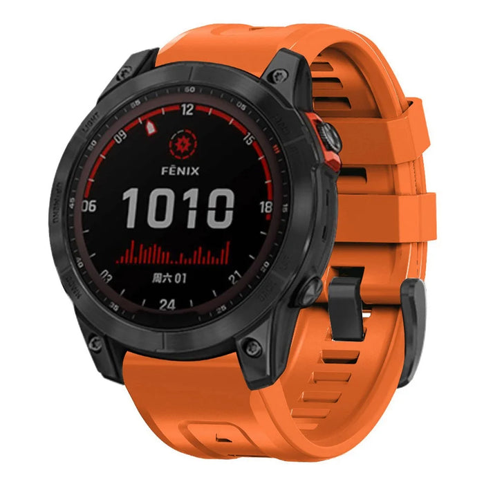 For Garmin Fenix 7 Soft Silicone Adjustable Watch Band Replacement Wrist Strap with Buckle - Orange - 2