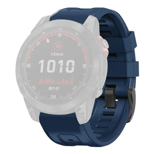 For Garmin Fenix 7X Wear-resistant Silicone Watch Band Replacement Adjustable Wrist Strap with Buckle - Dark Blue - 1