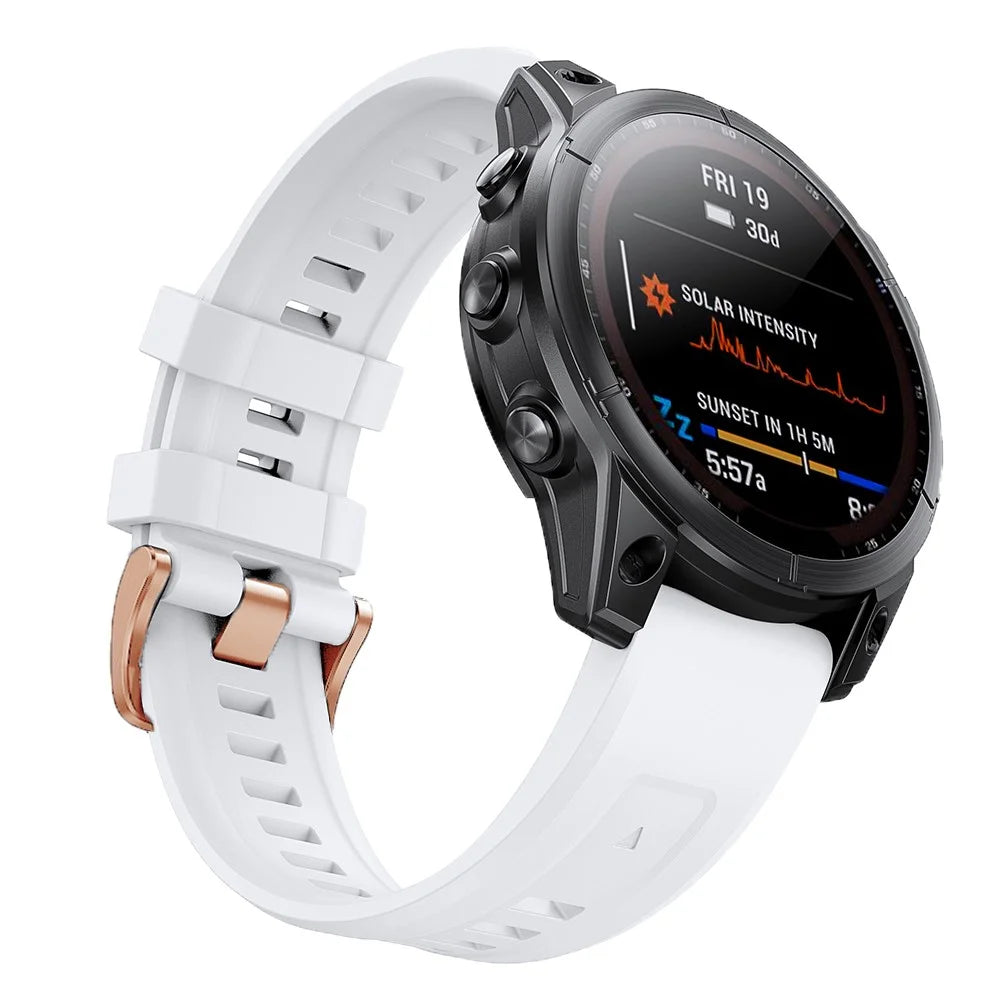 For Garmin Fenix 7S Quick Release Soft Silicone Watch Band Replacement Wrist Strap with Rose Gold Buckle - White - 2