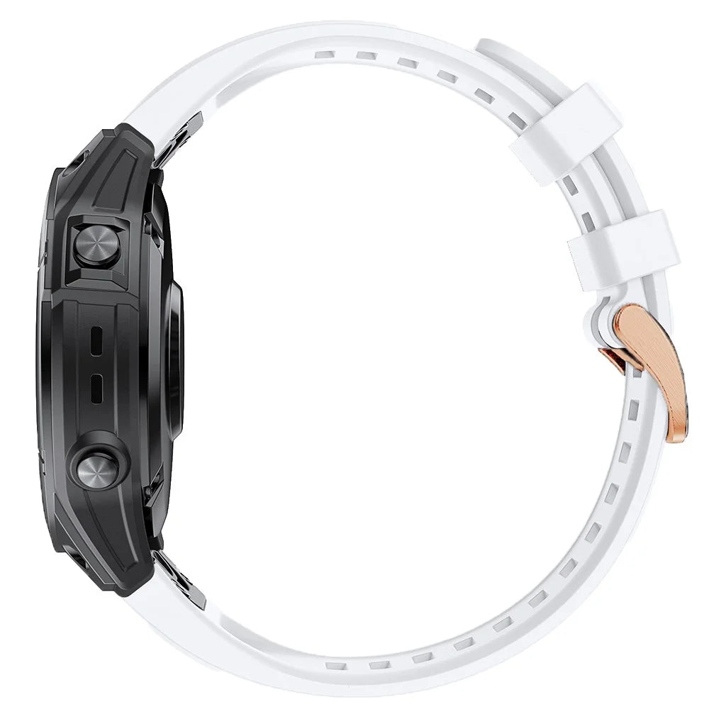 For Garmin Fenix 7S Quick Release Soft Silicone Watch Band Replacement Wrist Strap with Rose Gold Buckle - White - 3