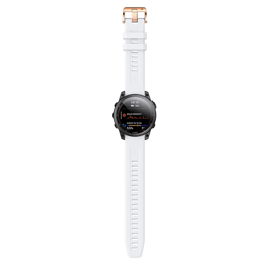 For Garmin Fenix 7S Quick Release Soft Silicone Watch Band Replacement Wrist Strap with Rose Gold Buckle - White - 4