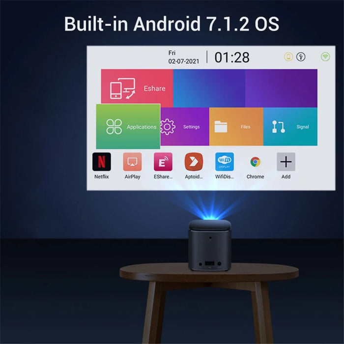 HOTACK D048A Screen-Mirroring Full HD Projector Portable Android 7.1.2 854*480 0.2'' DMD 1.35:1 Throw Ratio Home Smart Projector - US Plug - 4