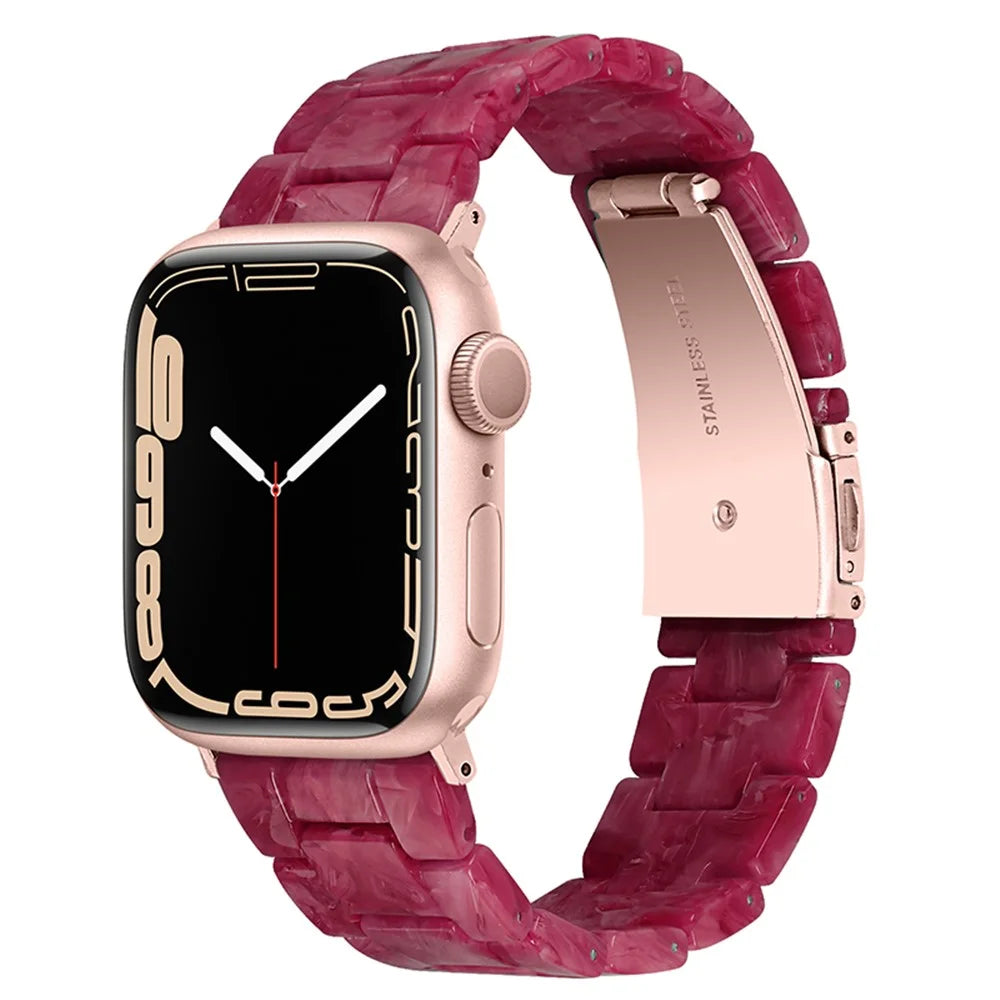 For Apple Watch Series 11 10 42mm / 9 8 7 41mm / SE3 SE2 SE 6 5 4 40mm / 3 2 1 38mm Stylish 3 Beads Resin Strap Replacement Smart Watch Band - Marble Red - 1