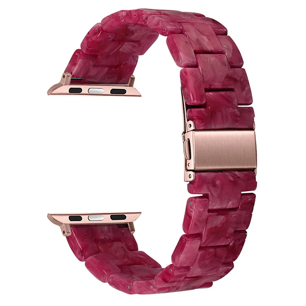 For Apple Watch Series 11 10 42mm / 9 8 7 41mm / SE3 SE2 SE 6 5 4 40mm / 3 2 1 38mm Stylish 3 Beads Resin Strap Replacement Smart Watch Band - Marble Red - 2